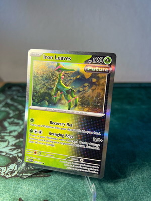 Iron Leaves Pokemon card used, holo with bender corner