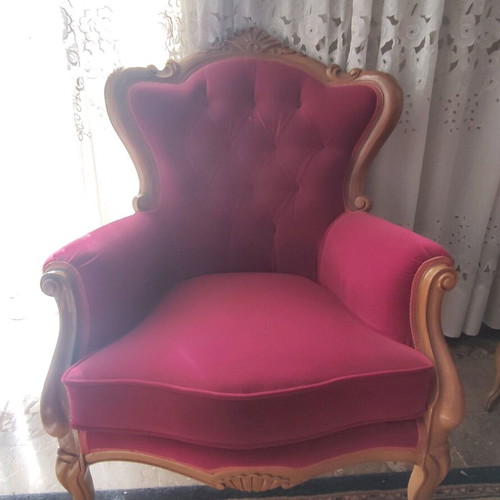 Vintage living room set with velvet sofa, armchairs and chairs like new