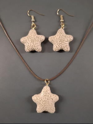 Jewelry set with lava stone starfish necklace and earrings new