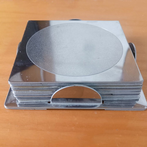 IKEA stainless steel coaster set with base, like new, 6 pieces
