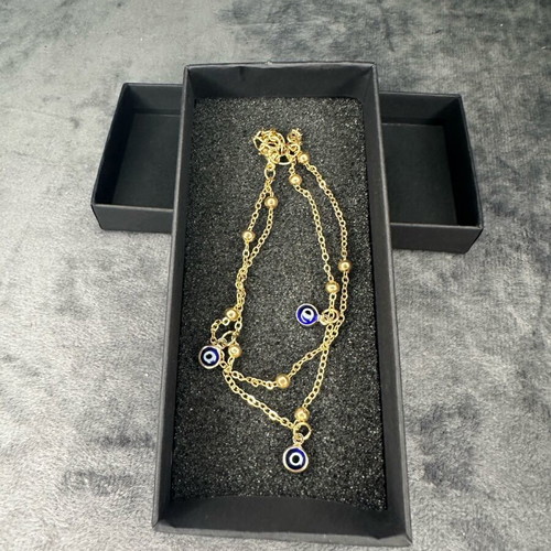 Gold bracelet with evil eyes new, stainless steel, blue protection charms