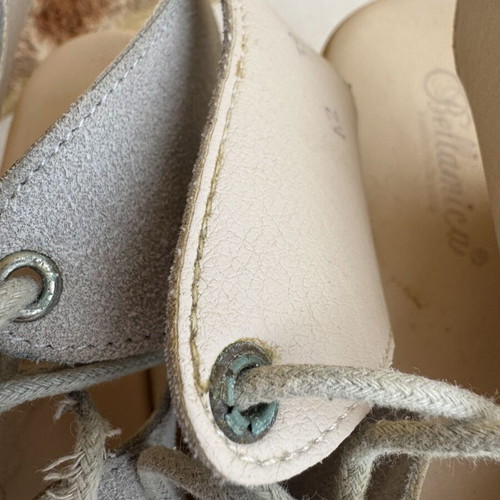Flatform sandals lace up used, grey beige suede, size 39, 9 cm heel