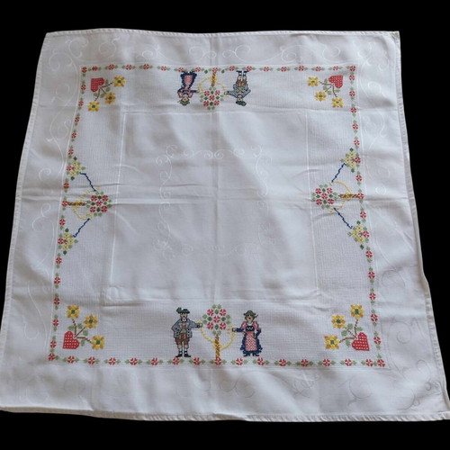 Vintage Austrian tablecloth like new, white with colorful embroidery