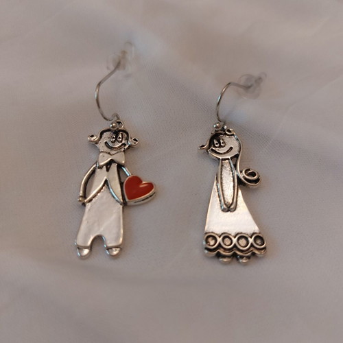 Earrings Boy & Girl with Heart silver tone like new