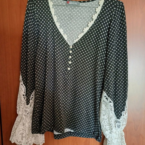 Love Me Apparel black blouse with lace and buttons like new