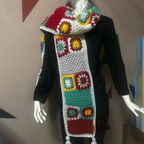 Scarf new, handmade with granny square technique multicolor