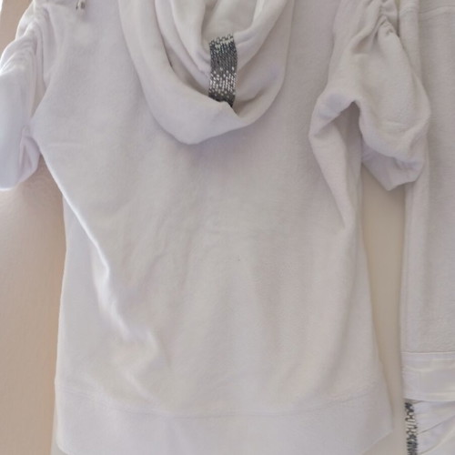White terry cloth tracksuit with satin pockets and rhinestones, Myoom