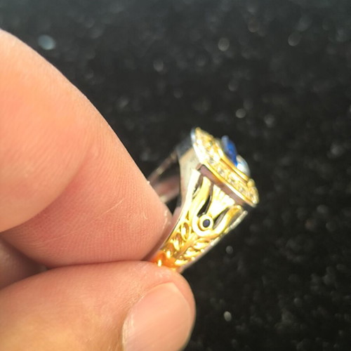 Men's Two-Tone Ring with Blue Zircon and White Stones new