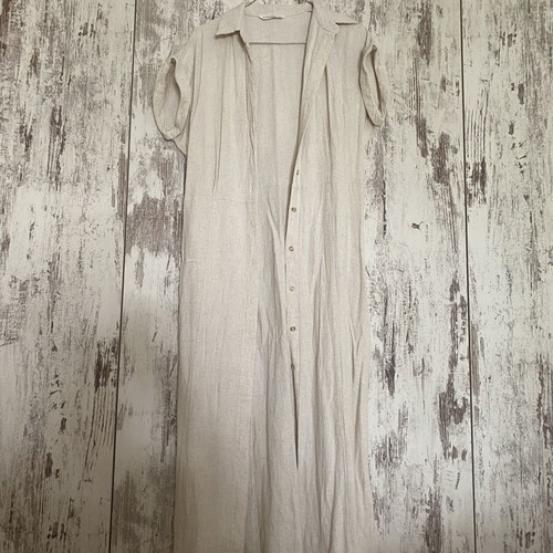 Stradivarius Cotton Blend Midi Shirt Dress Size M Like New Beige