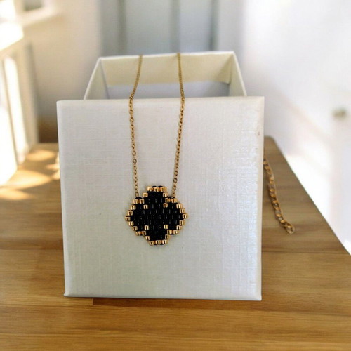 Steel necklace black cross with miyuki made to order