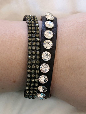 Bracelets with rhinestones used, set of 2, black and brown