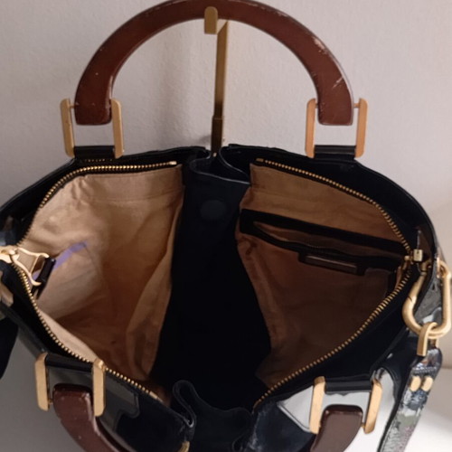 Jimmy Choo Maia leather shoulder bag used, black, 50x31 cm