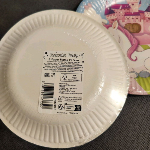 Unicorn party plates 16pcs and pink plastic spoons 20pcs new