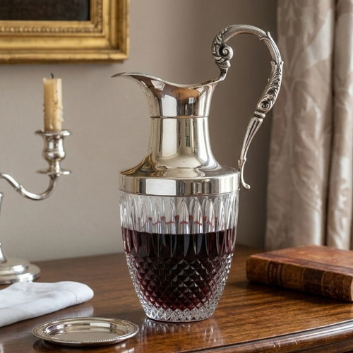 Vintage crystal and silver-plated metal carafe from France