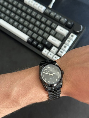 Seiko Mod 36mm Arabic dial αυτόματο ρολόι σαν καινούργιο, μαύρο