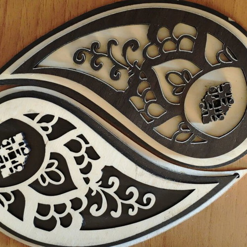Handmade wooden Yin Yang Paisley jewelry box