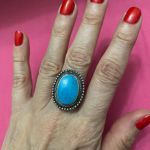 Vintage ring used with blue turquoise-type stone in silver tone
