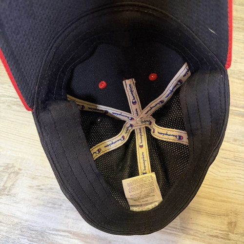 Champion mesh baseball cap used, red and navy blue adjustable hat
