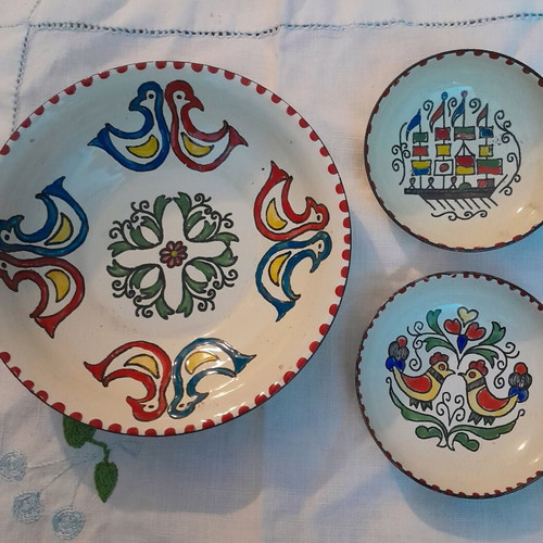 Moissiadis enamel set of 3 bowls used with painted decoration