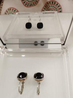Earrings with stone new, black and silver
