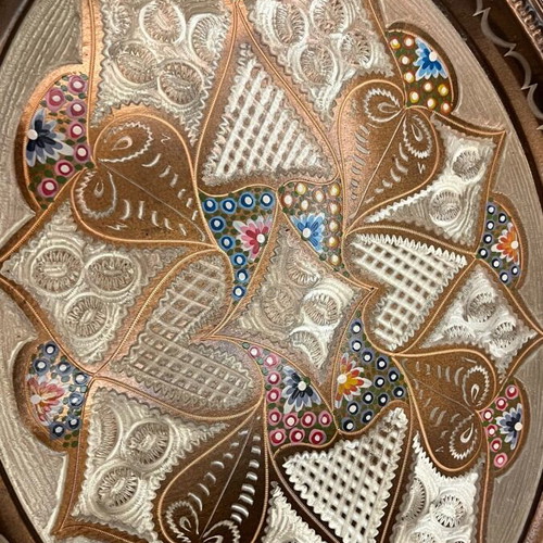 Bronze serving tray with handmade designs like new