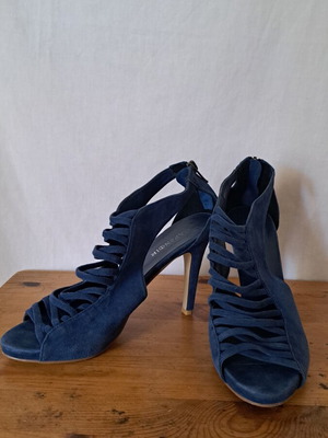 CafeNoir blue suede strappy sandals with 10cm heel