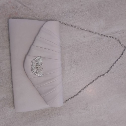 Vintage evening bag like new, gray-beige with butterfly ornament