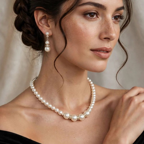 Handmade beaded elegant jewelry set new, beige