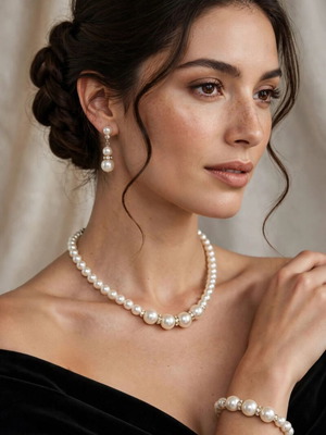 Handmade beaded elegant jewelry set new, beige