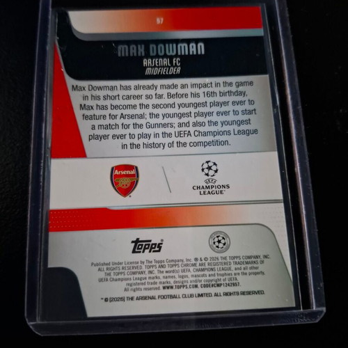 2025-26 Topps Chrome UEFA Max Dowman #57 RC Rookie Teal Lava Refractor card like new