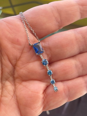 925 Silver Necklace with Blue and White Zircons in Y Shape like new