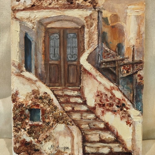 Authentic Painting "M. Psiacha" Traditional Landscape Mixed Media 25x30 cm