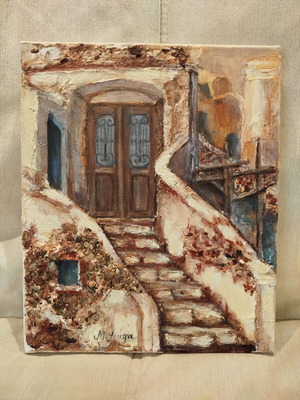 Authentic Painting "M. Psiacha" Traditional Landscape Mixed Media 25x30 cm