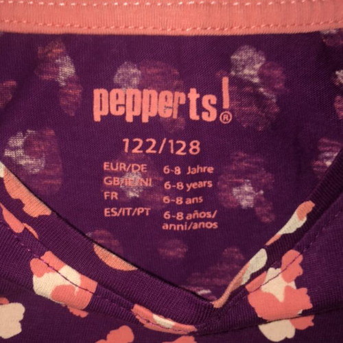 Girls' summer pajamas used, size 122/128cm, purple-orange
