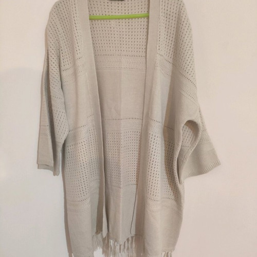Janira knitted spring cardigan like new, beige with fringes size 46