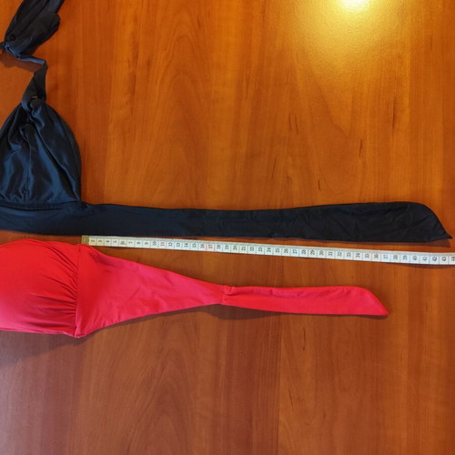 Bikini tops set like new, red bandeau and black halter