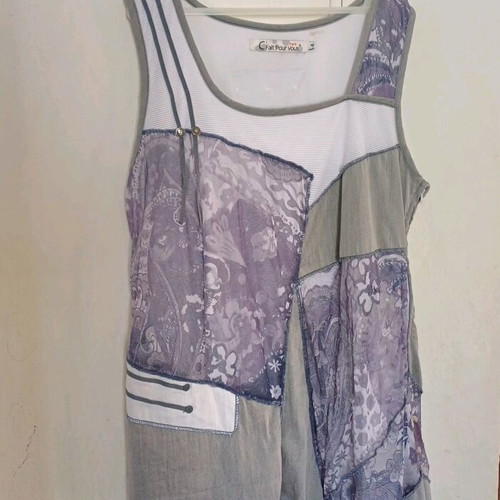Vintage Patchwork Mini Dress/Tunic C'Fait Pour Vous like new, gray and purple