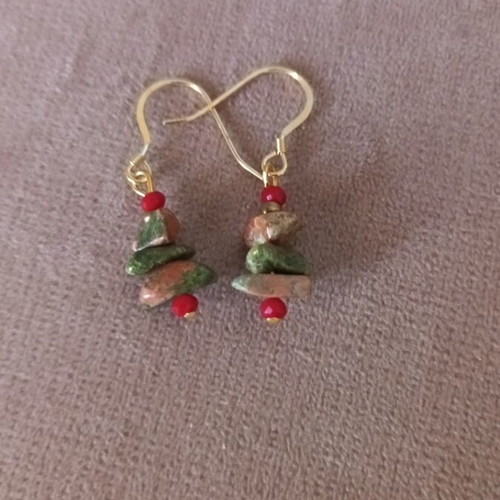 Gold-plated jewelry set with Unakite, handmade, like new