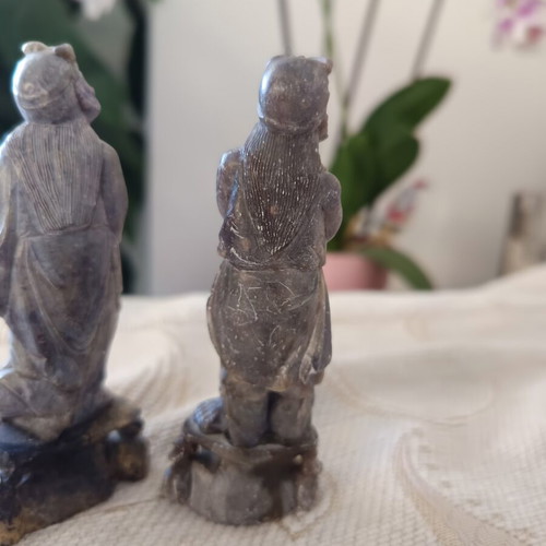 Pair of Chinese sages hand-carved in soapstone like new