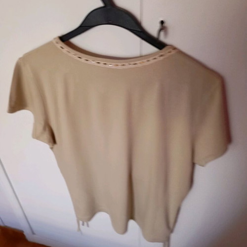 Cotton stretch blouse beige with beads, like new, size L