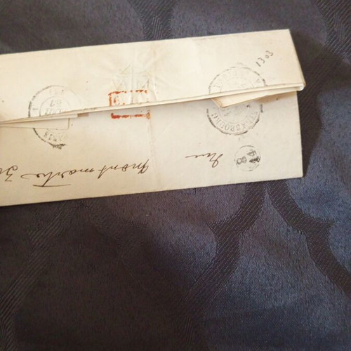 French letter of correspondence 1857 used with postal stamps and cancellations