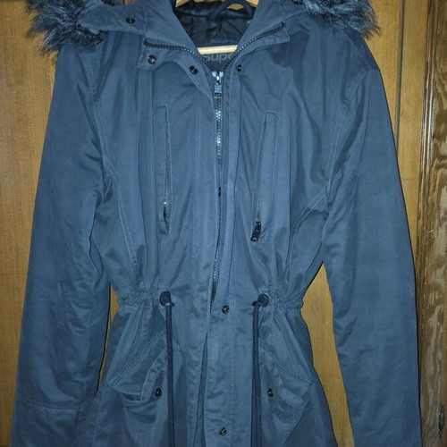 Superdry parka jacket used, grey pencil, small
