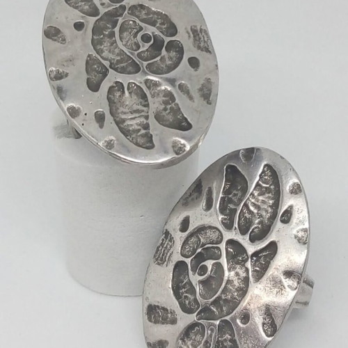 Handmade statement ring new, brutalist oval embossed silver