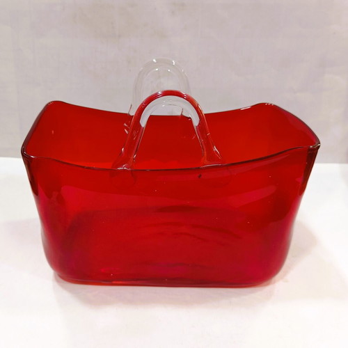 Vintage Handmade Purse Vase Murano Style Mouth-Blown Glass, like new