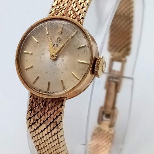 Omega women's gold watch used, 9-carat mechanical wristwatch