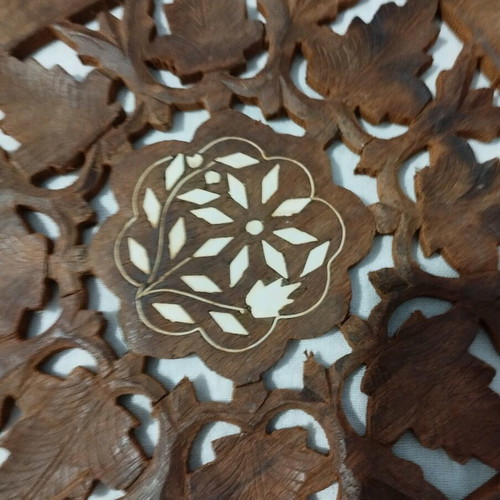 Handmade Indian rosewood carved tray with painting