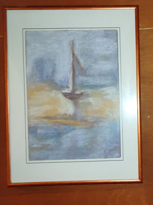 Framed painting abstract sailboat 40x30 cm like new