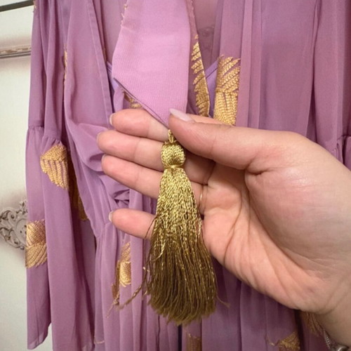 Be You purple dress with gold embroidery and tassel belt, like new, size L
