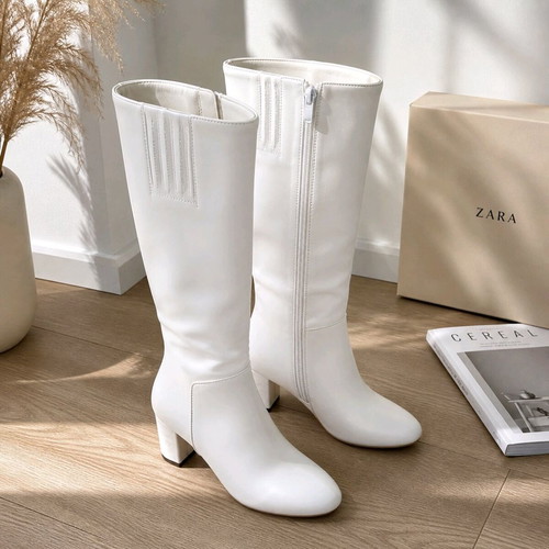 White knee-high boots new, size 40