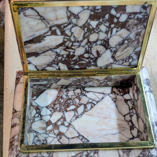 Vintage Italian Breccia marble jewelry box with brass details